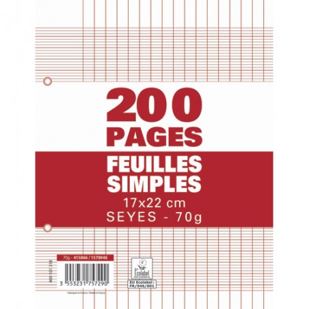 1ER SACHET/200P FEUILLET M 70G 17X22 SEY