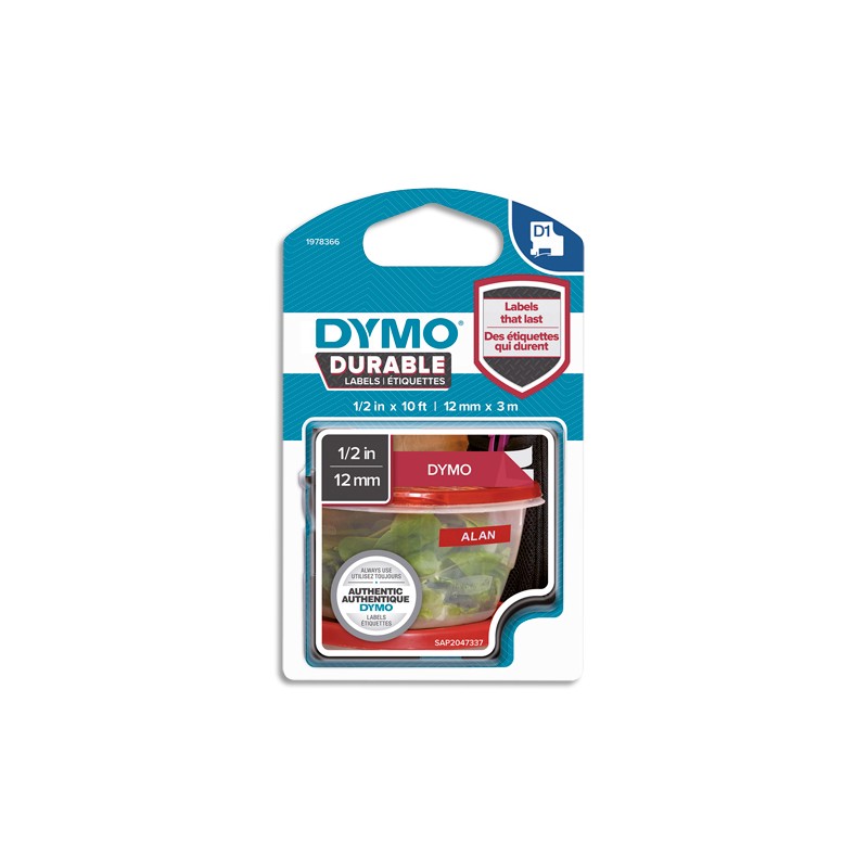 DYM RUBAN D1 DUR 12MMX3M BLC/RGE 1978366 DYM RUBAN D1 DUR 12MMX3M BLC/RGE 1978366
