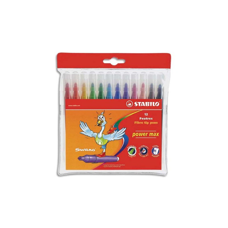 STABILO power max feutre de coloriage pointe large - Etui carton de 12  feutres - Coloris assortis