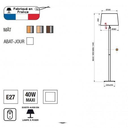 ALM LAMPADAIRE CHENE GRIS QUATRO UP 7 LS