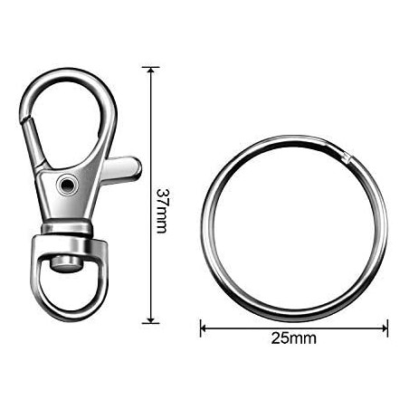 Porte-clés, métal poli, avec mousquetons pivotants