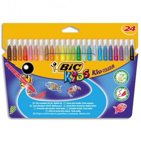 Feutre Couleur BIC KIDS Couleur - Lavable - Médium - 24 COULEURS