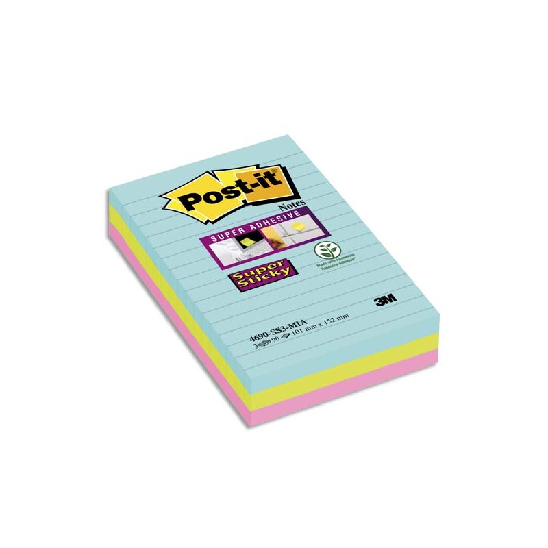 Notes lignées couleurs Cosmic Super Sticky Post-it 101 x 152 mm